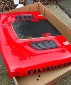 Jeep Wrangler Rubicon hood in Firecracker Red Clearcoat.